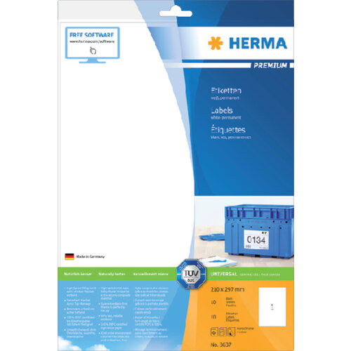 Herma Etiquette HERMA Premium 8637 210x297mm A4 blanc 10 pièces