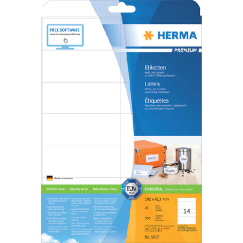 Herma Etiket HERMA 5057 105x42.3Mm premium wit 350stuks
