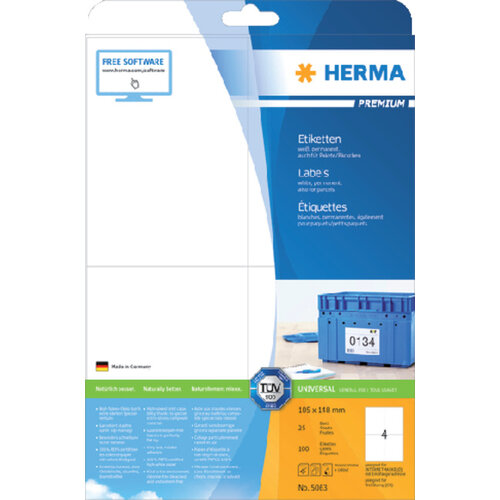 Herma Etiket HERMA 5063 105x148mm A6 premium wit 100stuks