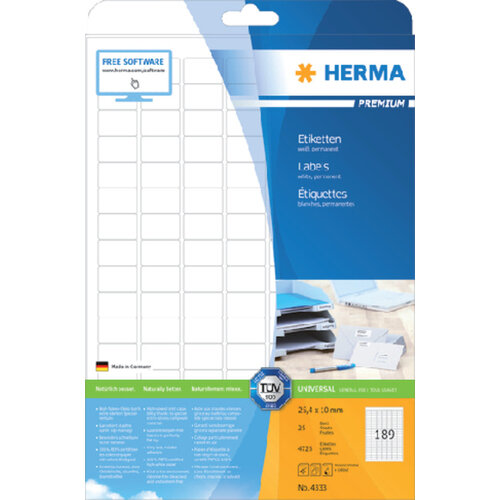 Herma Etiquette HERMA 4333 25,4x10mm A4 25 pièces