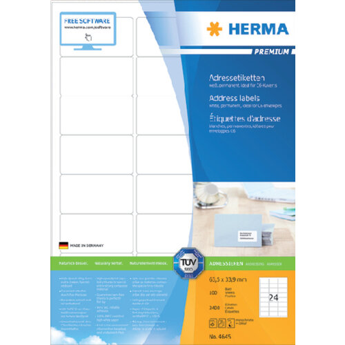 Herma Etiket HERMA 4645 63.5x33.9mm premium wit 2400stuks