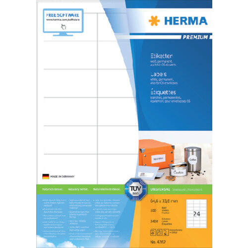 Herma Etiquette HERMA Premium 4262 64,6x33,8mm blanc 2400 pièces