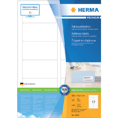 Herma Etiquette HERMA Premium 4666 88,9x46,6mm blanc 1200 pièces