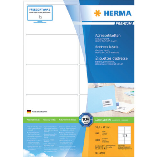 Herma Etiquette HERMA Premium 4268 99,1x57mm blanc 1000 pièces