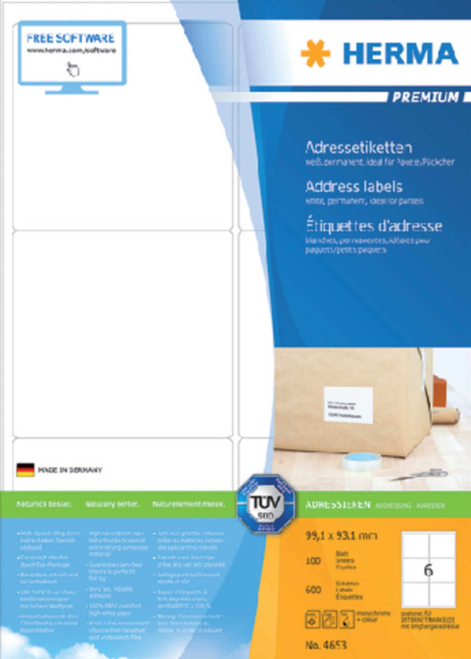 Herma Etiquette HERMA Premium 4253 99,1x93,1m blanc 600 pièces