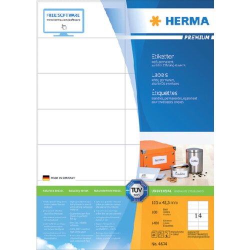 Herma Etiquette HERMA Premium 4674 105x42,3mm blanc 1400 pièces