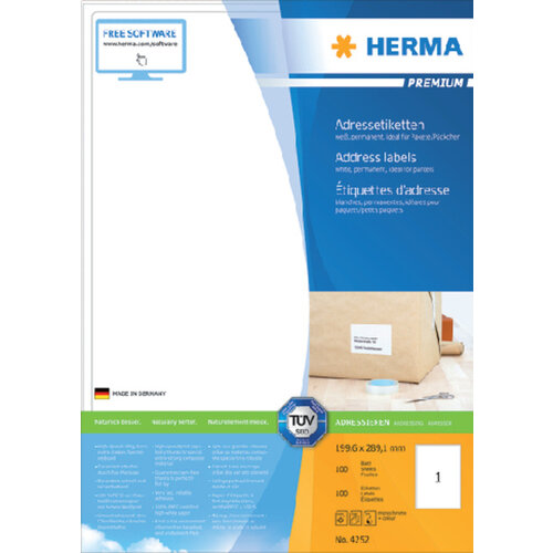 Herma Etiquette HERMA Premium 4252 199,6x289,1mm blanc 100 pièces