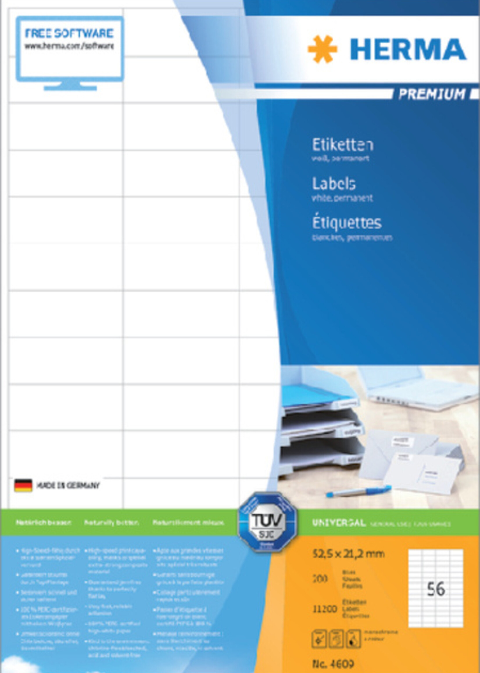 Herma Etiket HERMA 4609 52.5x21.2mm premium wit 11200stuks