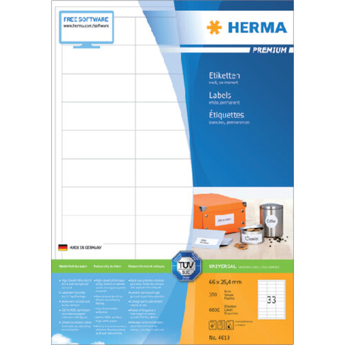 Herma Etiquette HERMA Premium 4613 66x25,4mm blanc 6600 pièces
