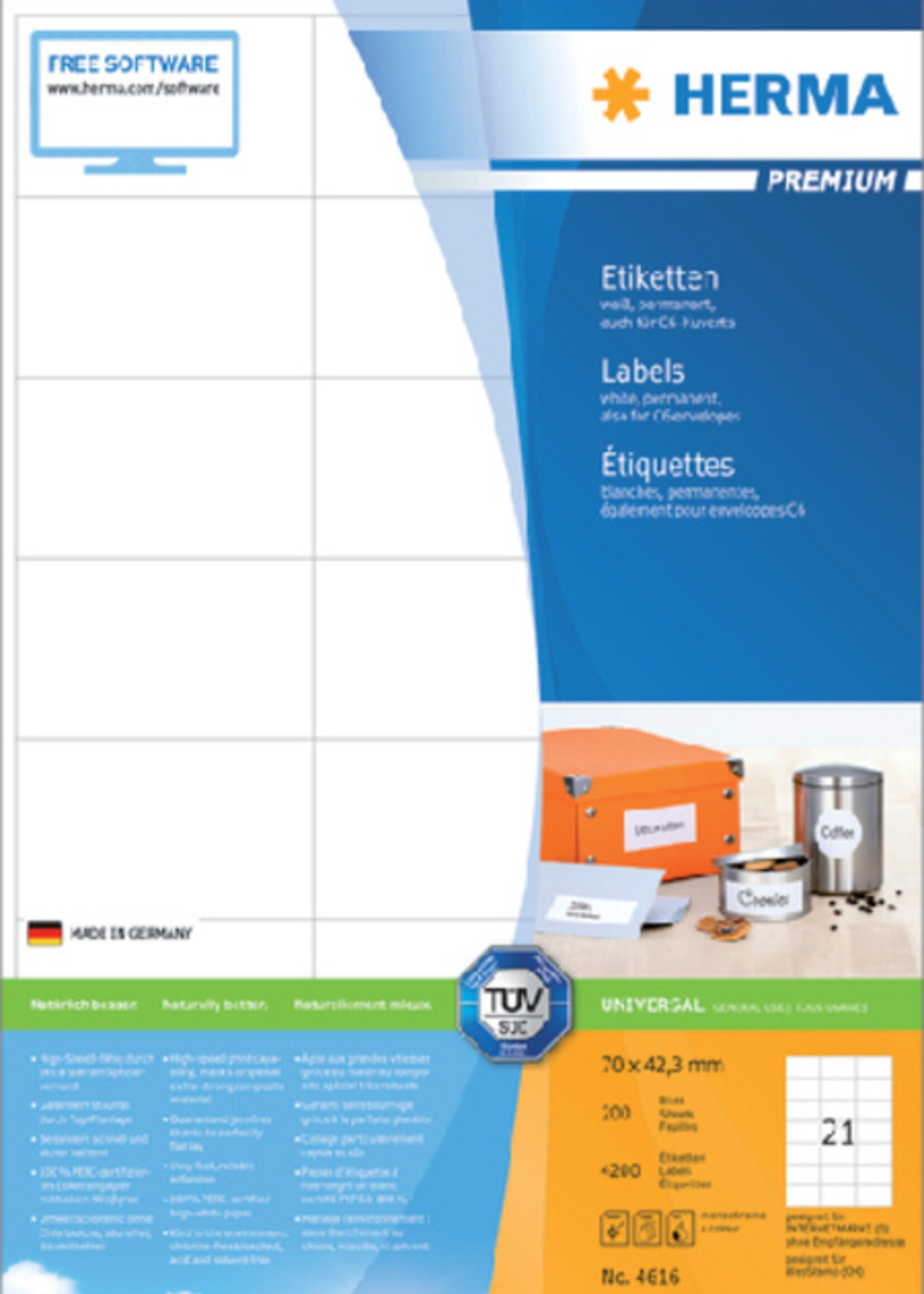 Herma Etiket HERMA 4616 70x42.3mm premium wit 4200stuks