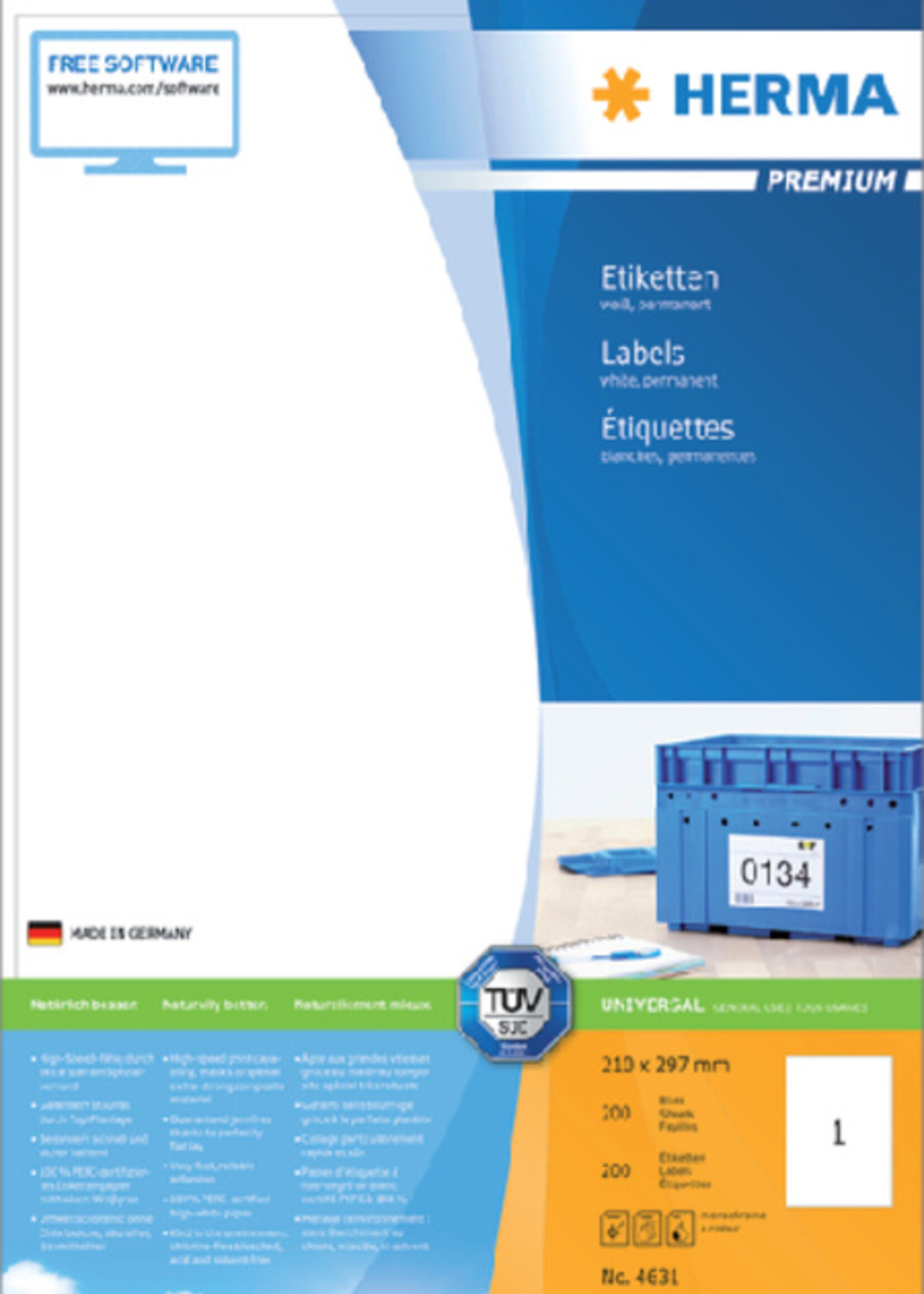Herma Etiket HERMA 4631 210x297mm A4 premium wit 200stuks