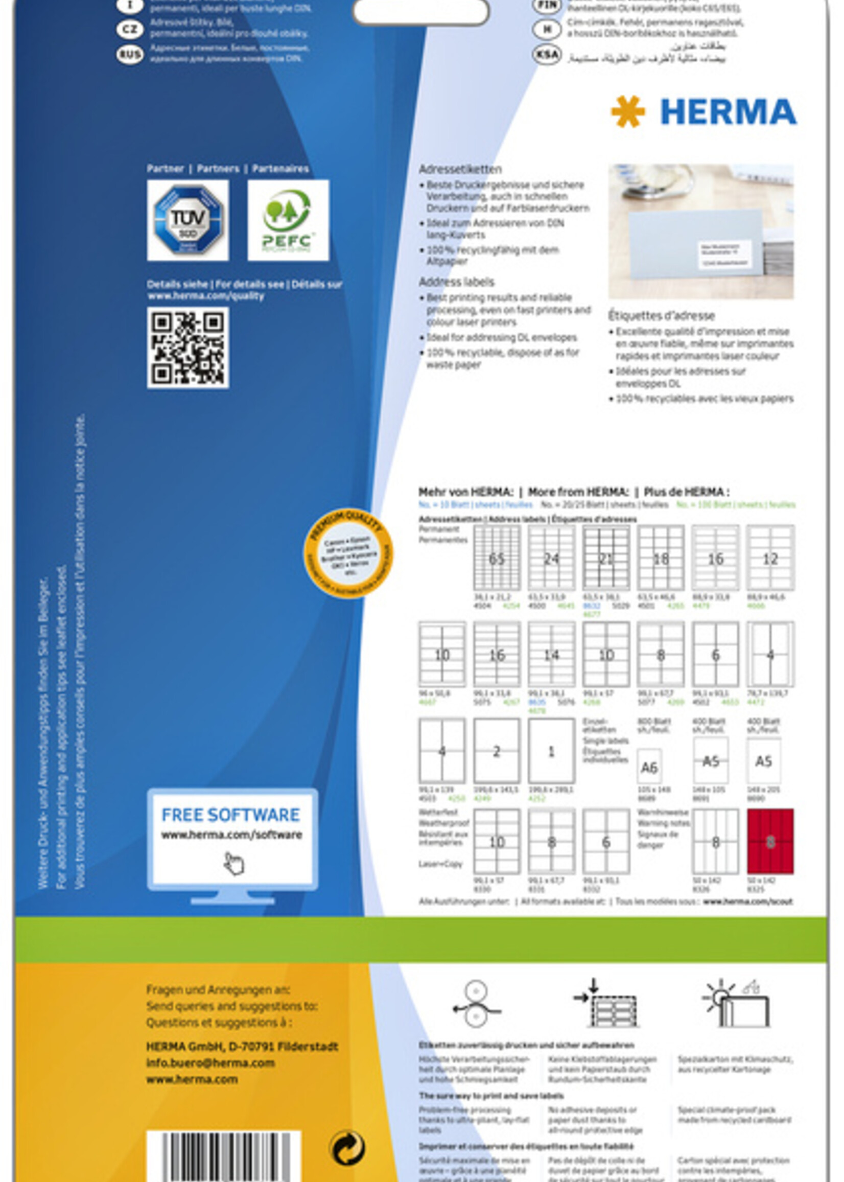 Herma Etiquette HERMA 5075 Premium A4 99,1x33,8mm 400 pièces blanc