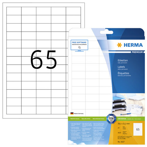 Herma Etiquette HERMA 5027 Premium A4 38,1x21,2mm blanc