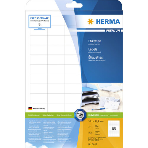 Herma Etiket HERMA 5027 A4 38.1x21.2mm premium wit