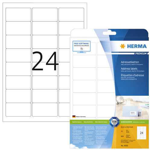 Herma Etiket HERMA 4500 A4 63.5x33.9mm premium wit