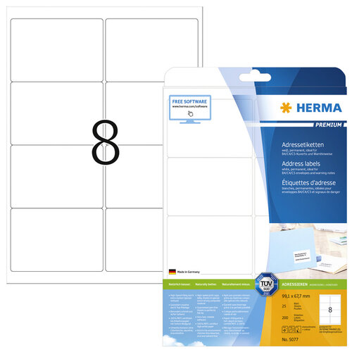 Herma Etiket HERMA 5077 A4 99.1x67.7mm premium 200stuks wit