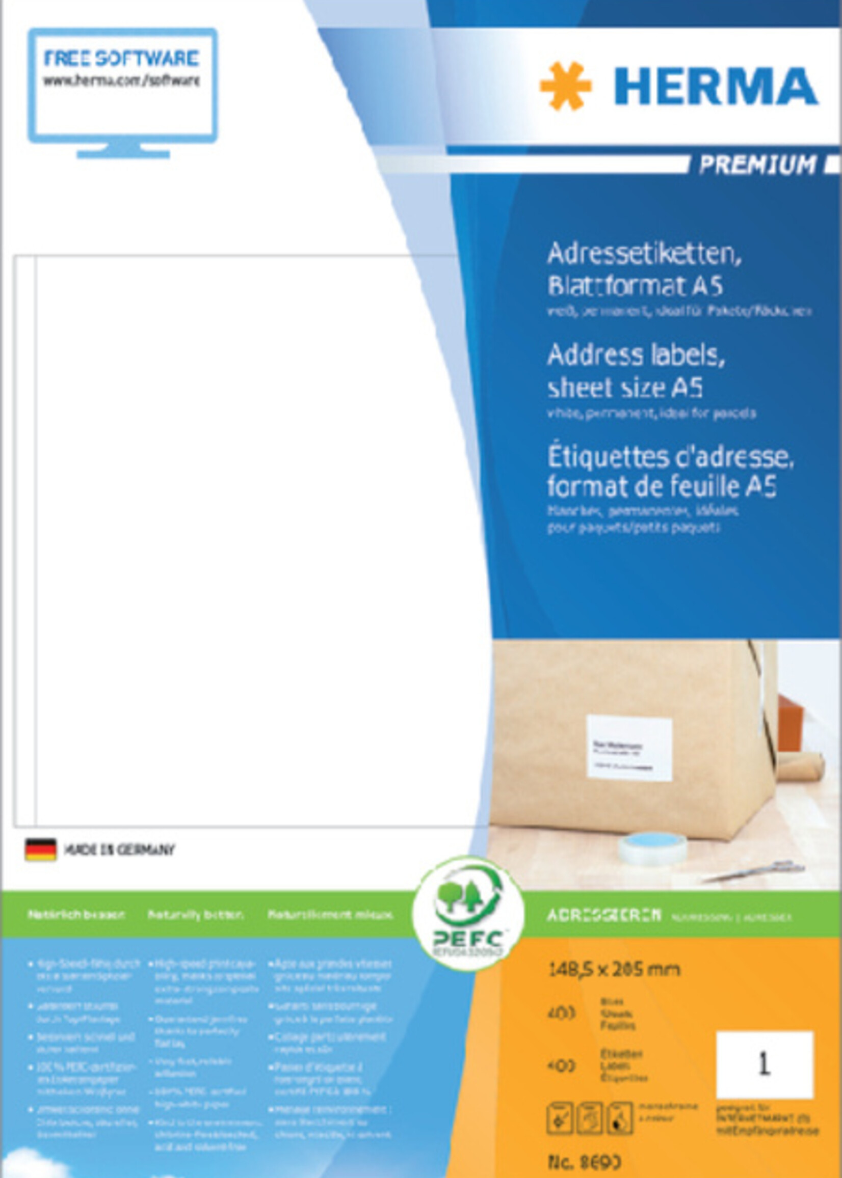 Herma Etiket HERMA 8690 148.5x205mm premium wit 400stuks