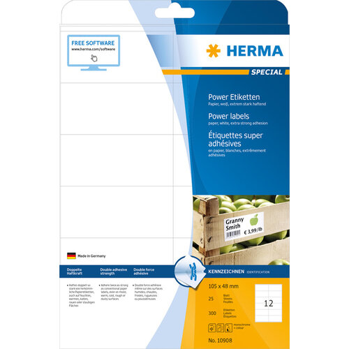 Herma Etiket HERMA Power 10908 105x48mm wit 300stuks