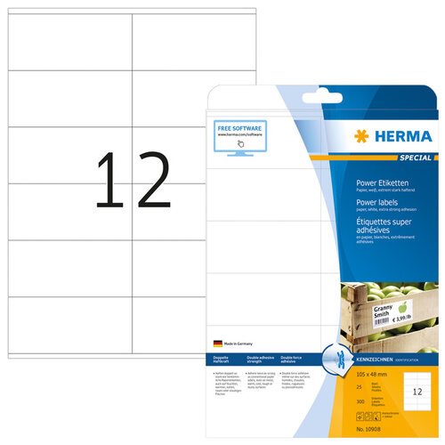 Herma Etiquette HERMA Power 10908 105x48mm 300 pièces blanche