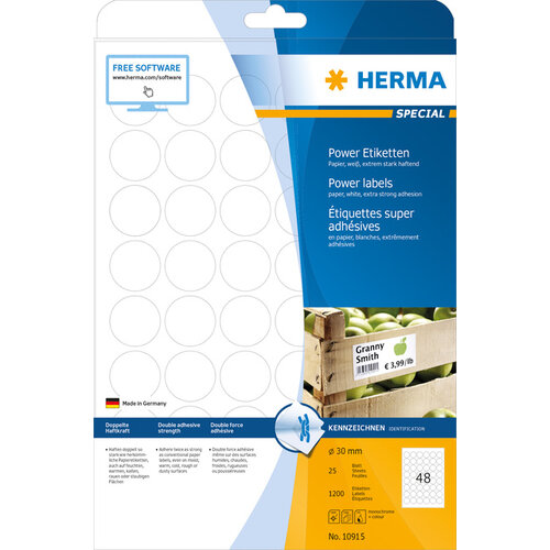 Herma Etiket HERMA Power 10915 rond 30mm wit 1200stuks