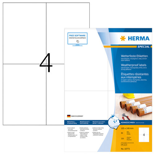 Herma Etiket HERMA 10773 105x148mm weerbestendig wit 320stuks