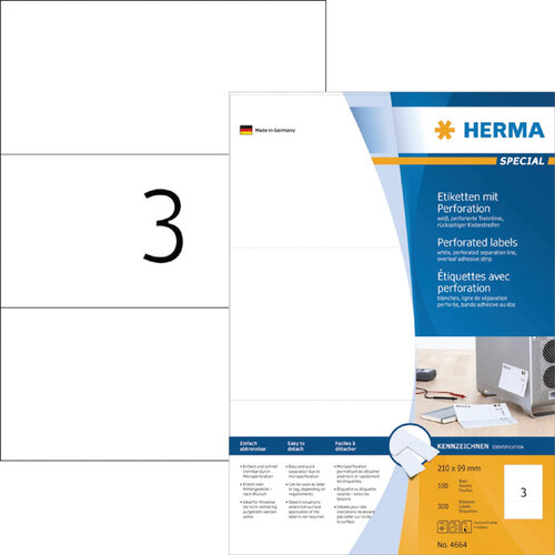 Herma Etiket HERMA 4664 210x99mm geperforeerd wit 300stuks