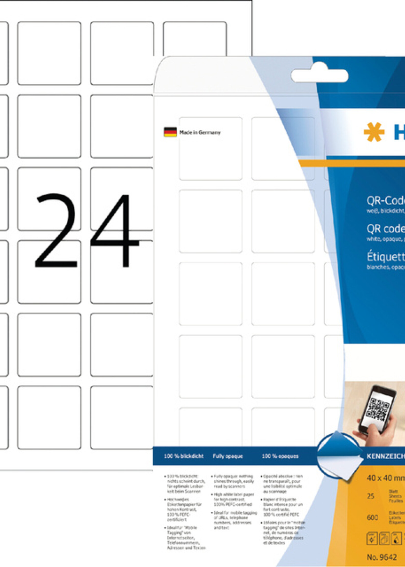 Herma Etiquette HERMA code QR 9642 40x40mm blanc 600 pièces