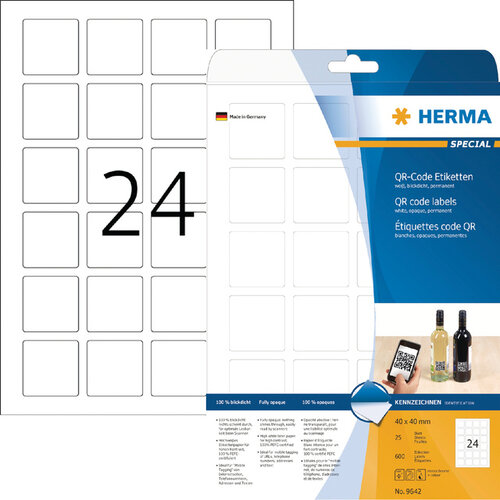 Herma Etiquette HERMA code QR 9642 40x40mm blanc 600 pièces