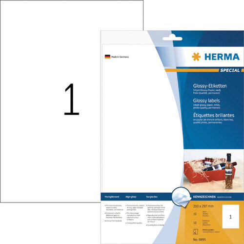 Herma Etiket HERMA 8895 210x297mm A4 glossy wit 10stuks