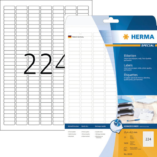 Herma Etiket HERMA 8830 25.4x8.5mm mat wit 5600stuks