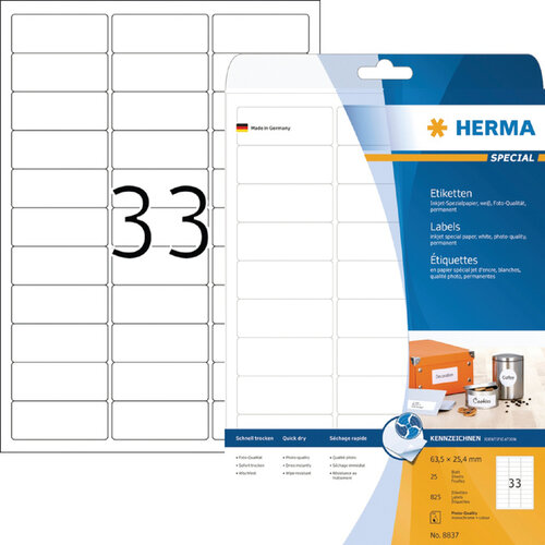 Herma Etiket HERMA 8837 63.5x25.4mm mat wit 825stuks