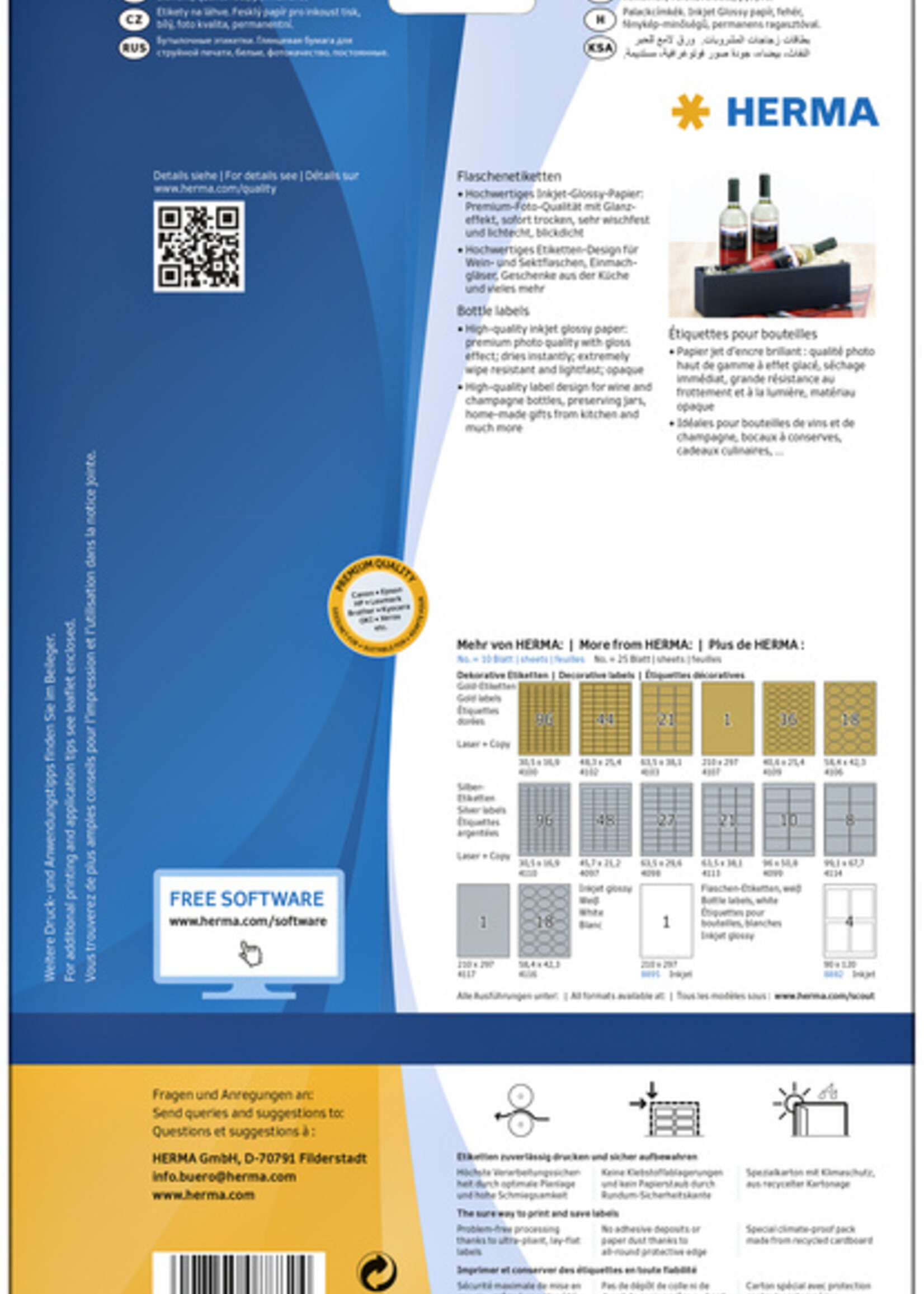 Herma Etiquettes HERMA 8882 pour bouteille 90x120mm