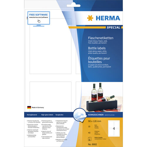 Herma Etiket HERMA flessen 8882 90x120mm A4 glossy wit 40stuks