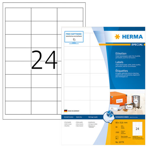 Herma Etiquette HERMA 10779 66x33,8mm blanc 1920 pièces