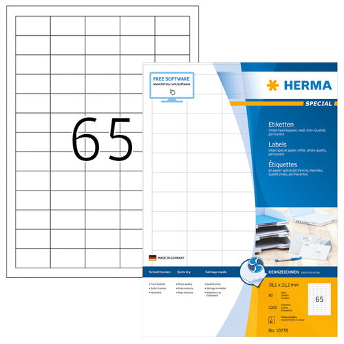 Herma Etiket HERMA 10778 38.1x21.2mm wit 5200stuks