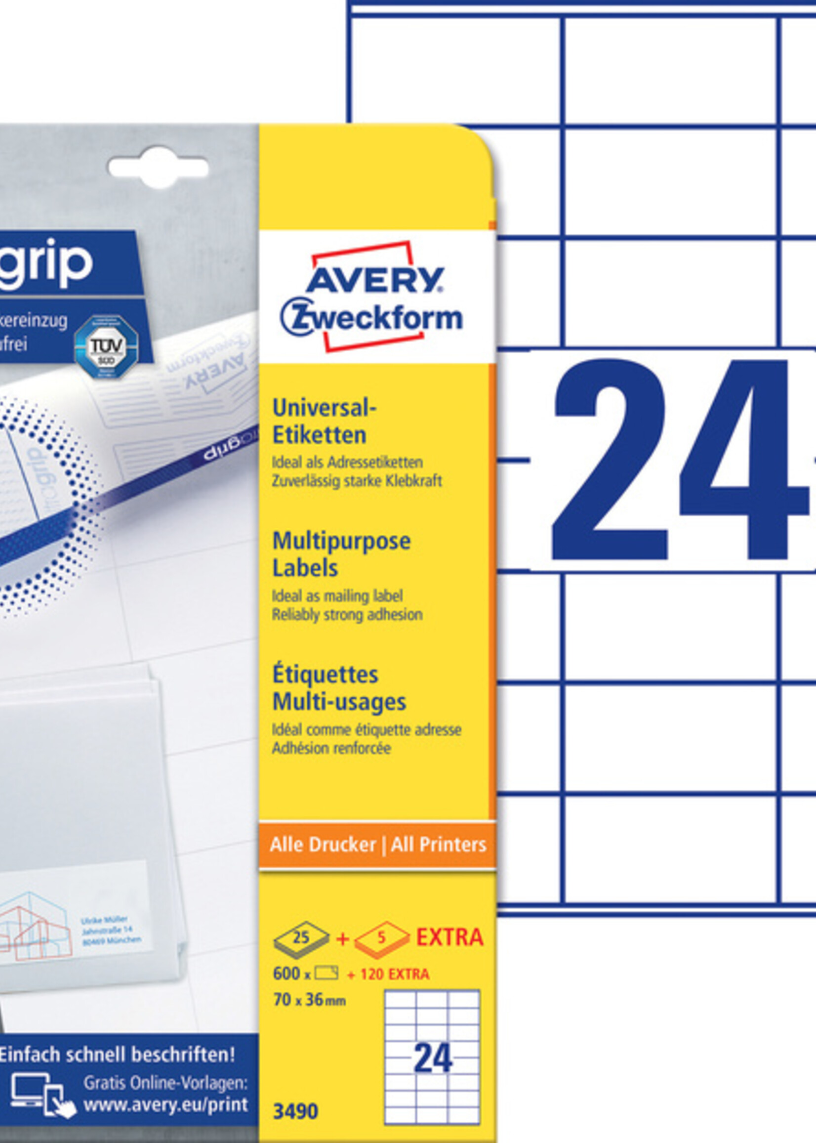 Avery Zweckform Etiket Avery Zweckform 3490 70x36mm wit 600stuks