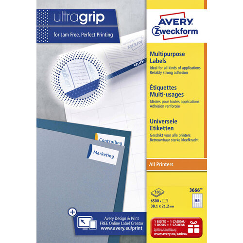 Avery Zweckform Etiket Avery Zweckform 3666 38x21.2mm wit 6500stuks