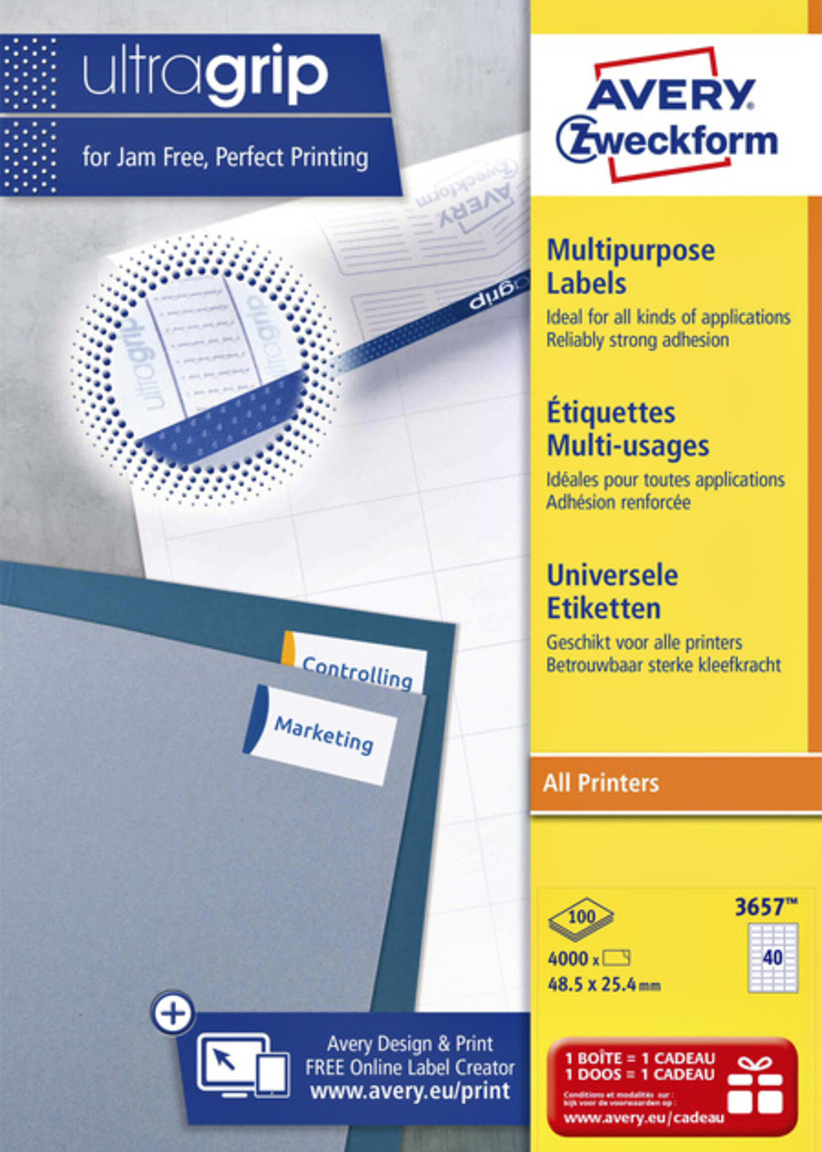 Avery Zweckform Etiquette Avery Zweckform 3657 48,5x25,4mm blanc 4000 pièces