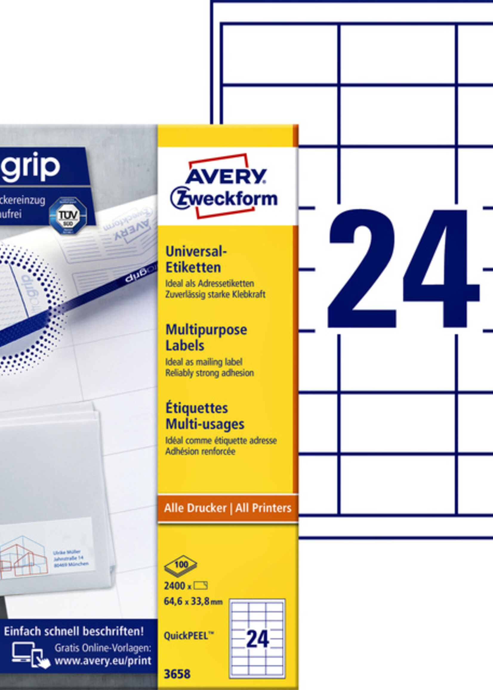 Avery Zweckform Etiquette Avery Zweckform 3658 64,6x33,8mm blanc 2400 pièces