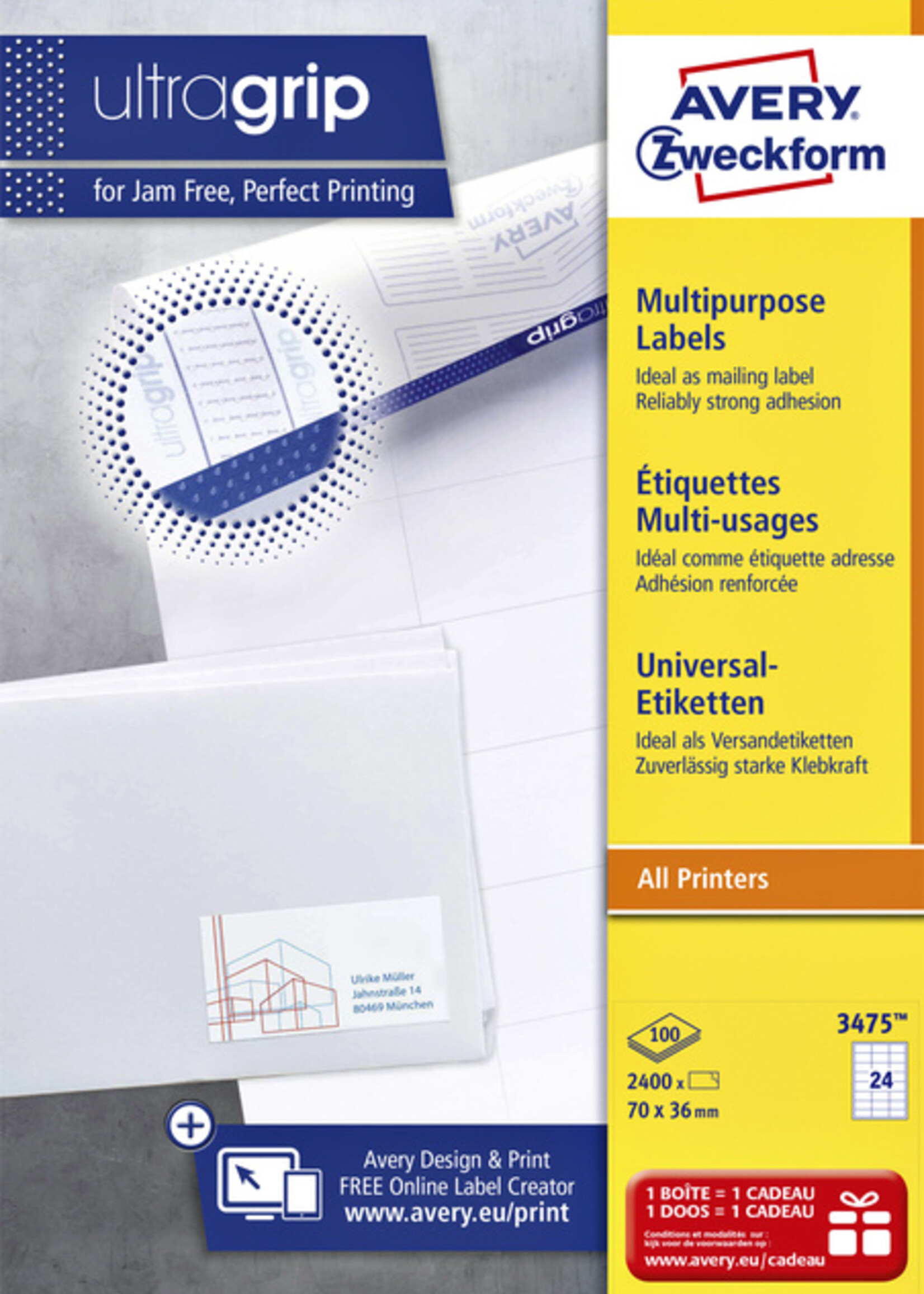 Avery Zweckform Etiquette Avery Zweckform 3475 70x36mm blanc 2400 pièces