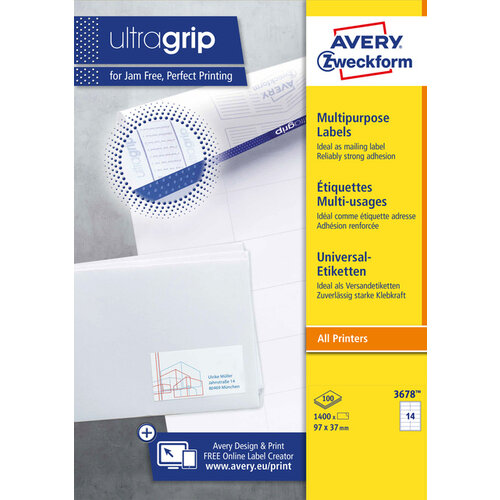 Avery Zweckform Etiket Avery Zweckform 3678 97x37mm wit 1400stuks