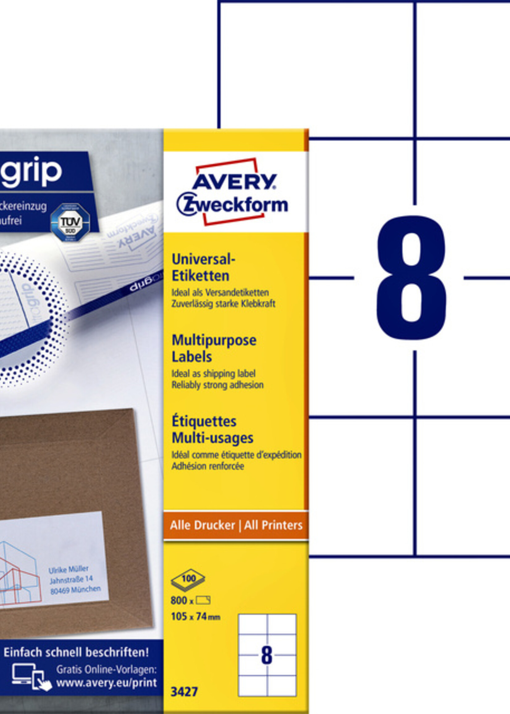 Avery Zweckform Etiket Avery Zweckform 3427 105x74mm wit 800stuks