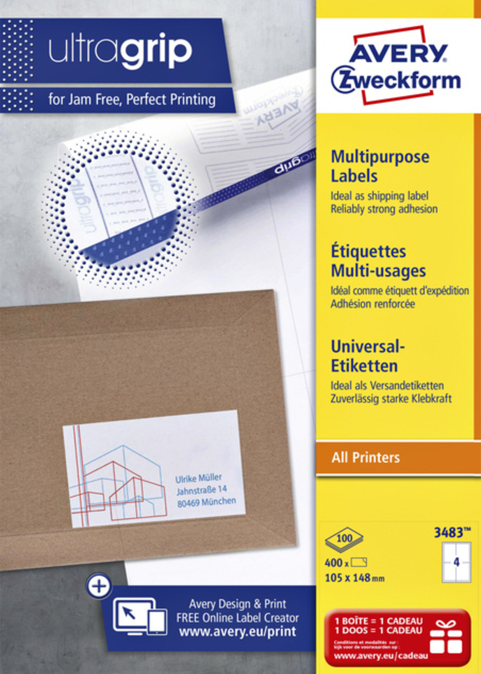 Avery Zweckform Etiket Avery Zweckform 3483 105x148mm A6 wit 400stuks