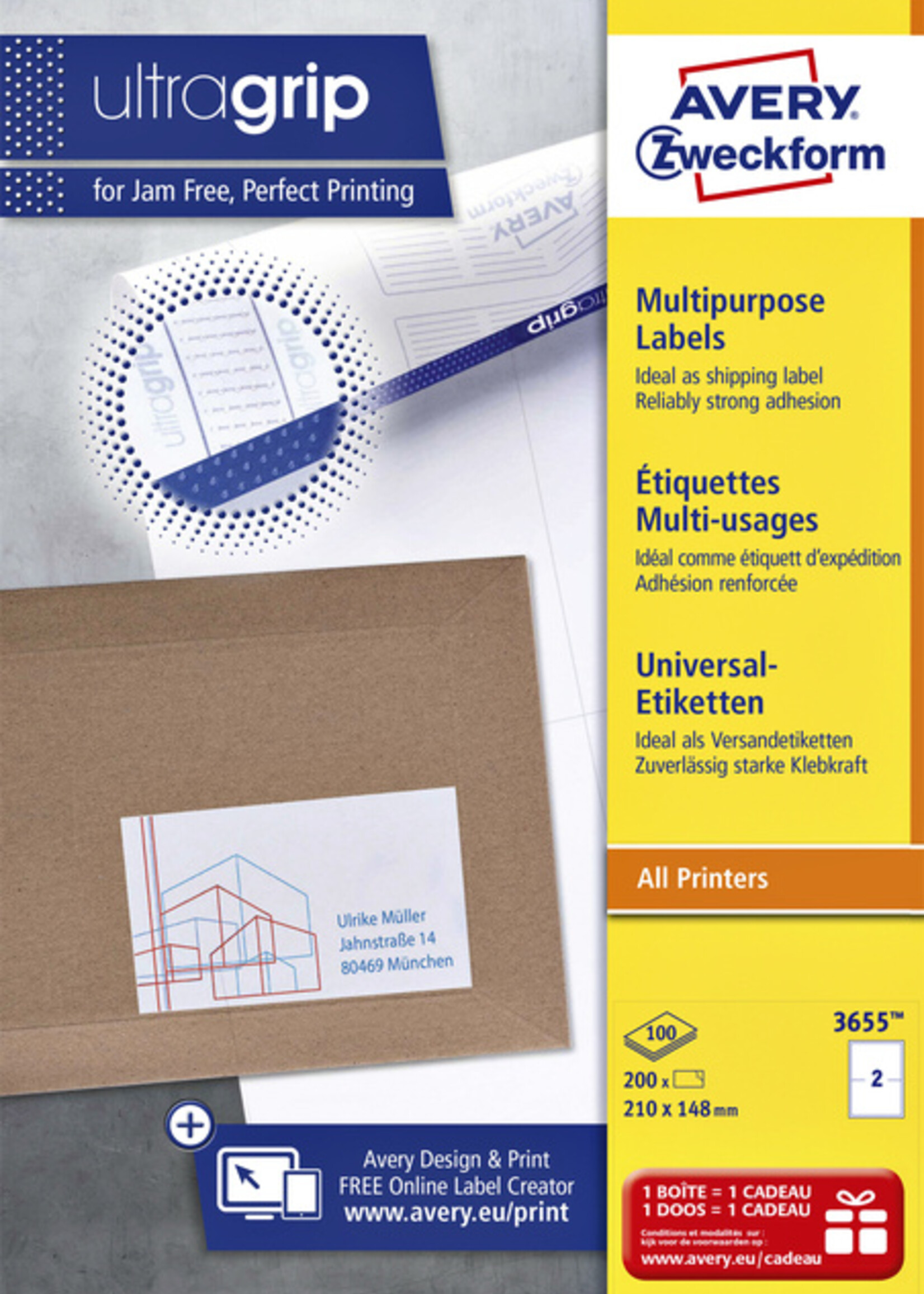 Avery Zweckform Etiquette Avery Zweckform 3655 210x148mm A5 blanc 200 pièces