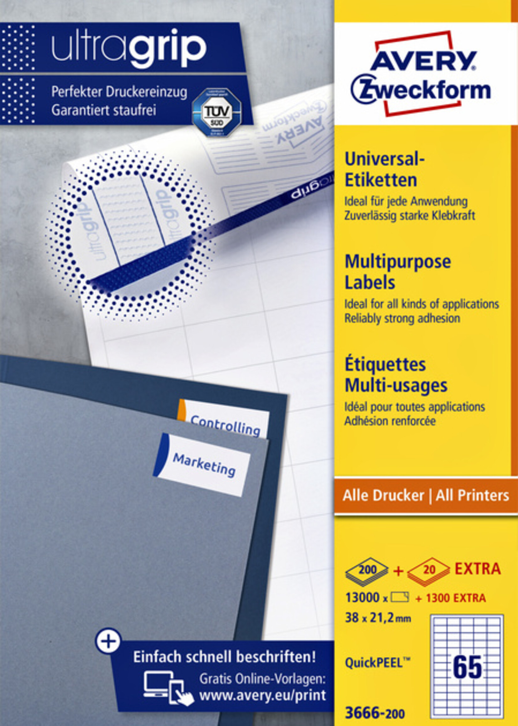 Avery Zweckform Etiquette Avery Zweckform 3666 38x21,2mm blanc 13000 pièces