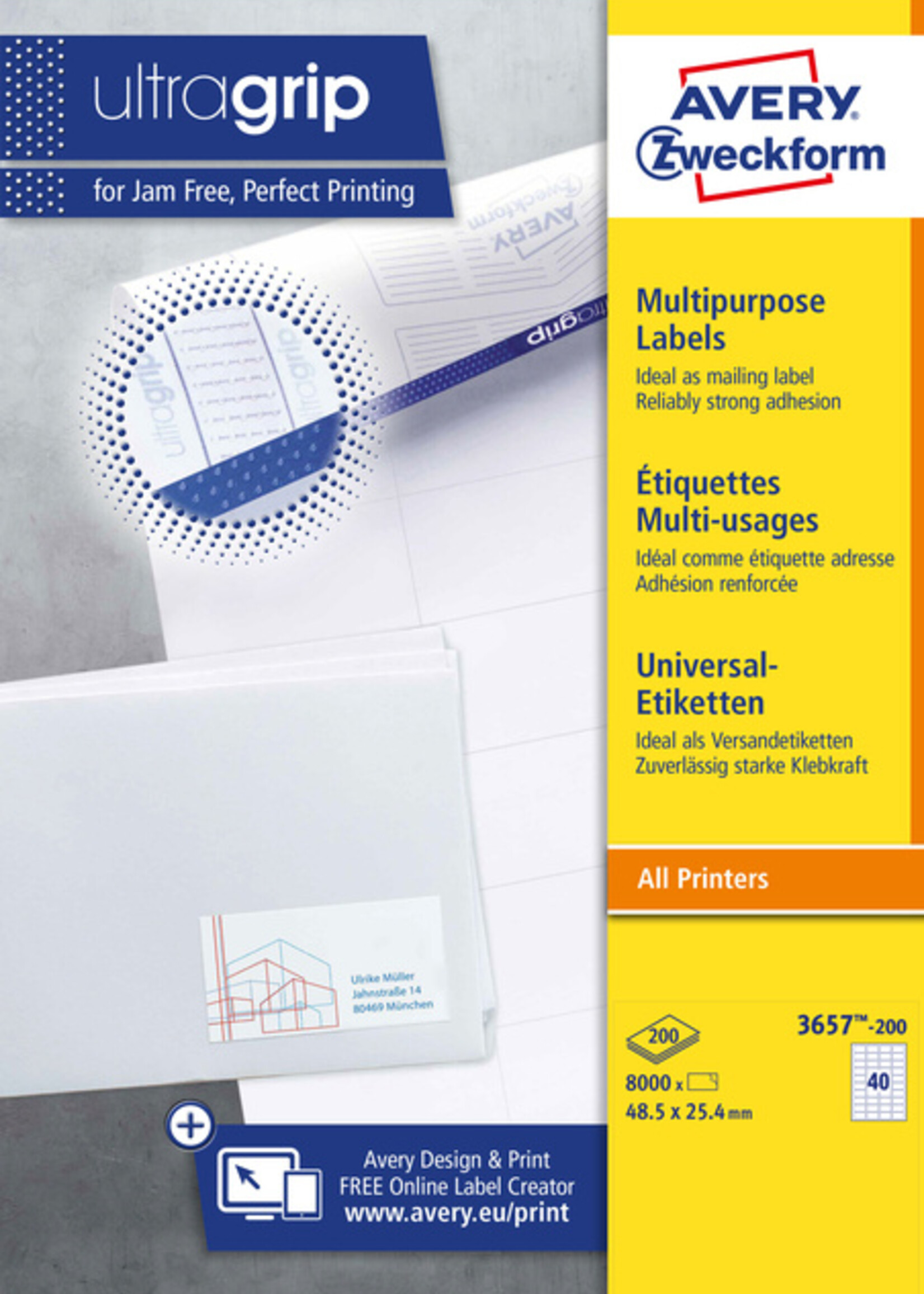 Avery Zweckform Etiquette Avery Zweckform 3657 48,5x25,4mm blanc 8000 pièces