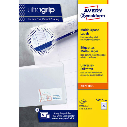 Avery Zweckform Etiquette Avery Zweckform 3651 52,5x29,7mm blanc 8000 pièces