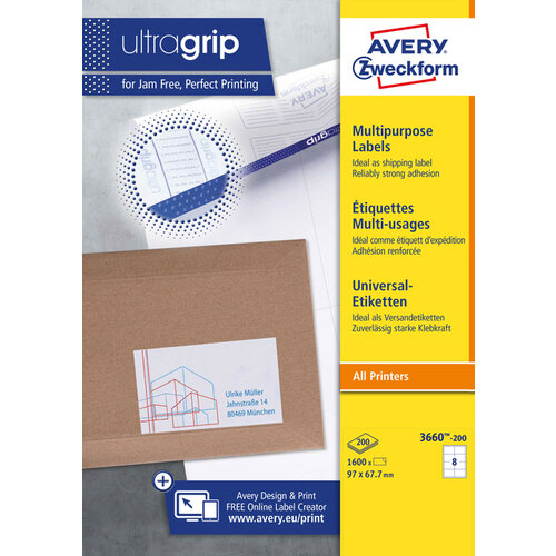 Avery Zweckform Etiket Avery Zweckform 3660-200 97x67.7mm wit 1600stuks