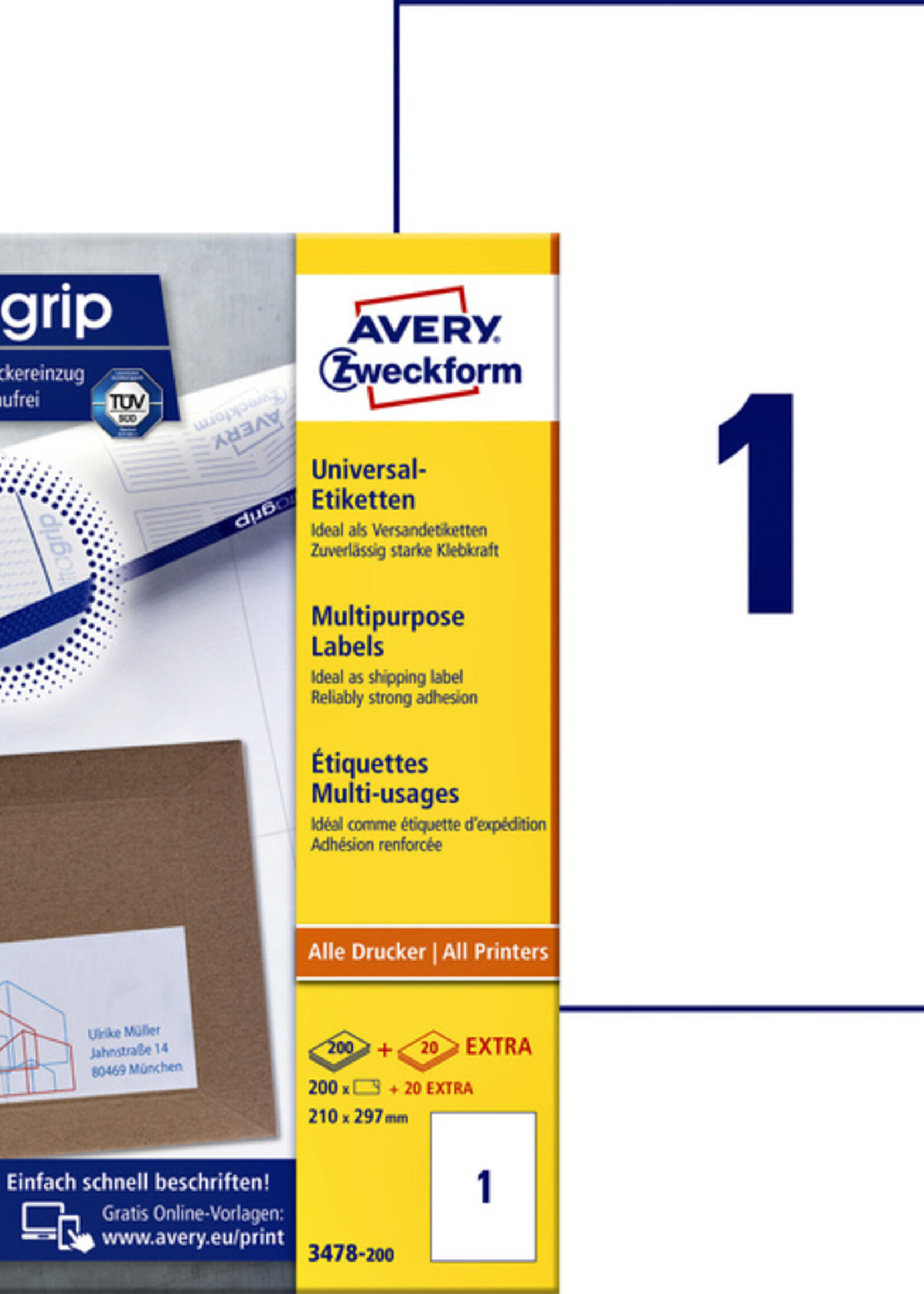 Avery Zweckform Etiquette Avery Zweckform 3478 210x297mm A4 blanc 200 pièces