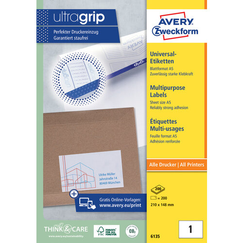 Avery Zweckform Etiket Avery Zweckform 6135 210x148mm wit 200stuks